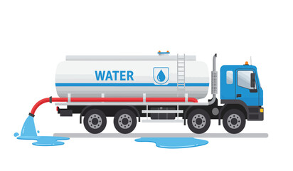 Water tanker truck delivering fresh clean water supply service transporting liquid hydration resources vehicle isolated on white background