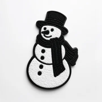 Monochrome Snowman with Scarf and Top Hat on a White Background.