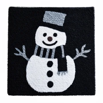 Cheerful Black and White Snowman Rug on a White Background.
