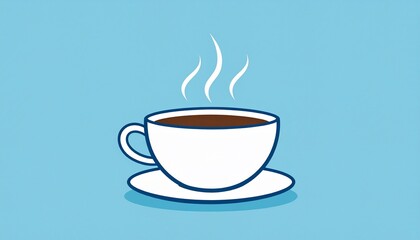 A Steaming Cup of Coffee Against a Calm Sky-Blue Backdrop Illustrated Design