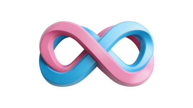 Pink and blue infinity symbol 3D render endless loop concept design