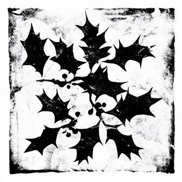 High Contrast Silhouette of Holly Leaf with Berries