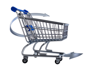  3D Metal Shopping Cart with Arrows PNG