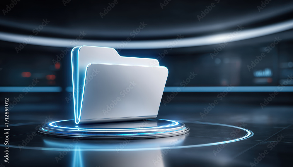 Aufkleber futuristic folder digital folder file storage data folder neon folder blue glow technology