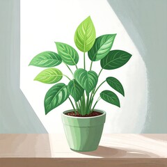 Fototapeta premium Vibrant houseplant in pot, bathed in sunlight