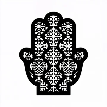 Silhouette of Knitted Mitten with Snowflake in Black and White