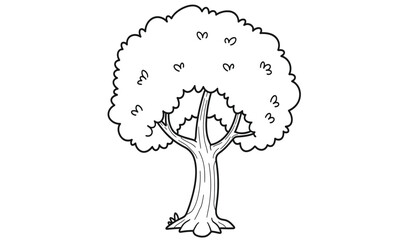 Stylized line art tree with detailed trunk and leafy canopy for nature and outdoor projects isolated on white background
