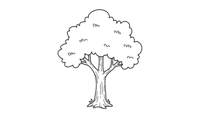Simple line drawing of a lush green tree with a thick trunk and full canopy for nature and ecology designs isolated on white background