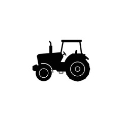 Silhouette of a farm tractor machinery symbol for agriculture and farming isolated on white background