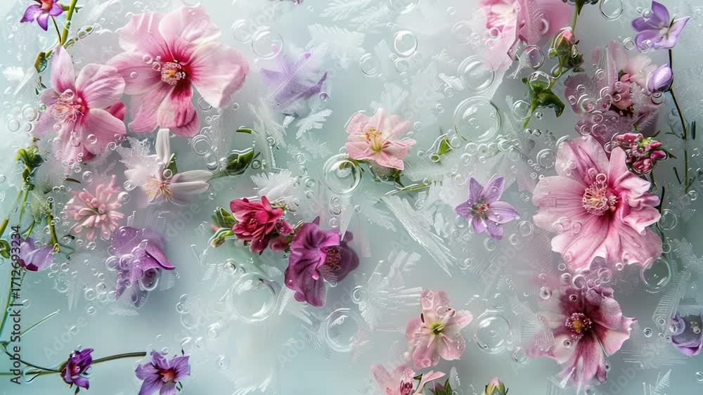 Poster a close-up view of a bouquet of flowers submerged in water, suitable for use as a decorative element