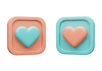 Isolated 3D heart shaped icons as like and love symbols for social media app design