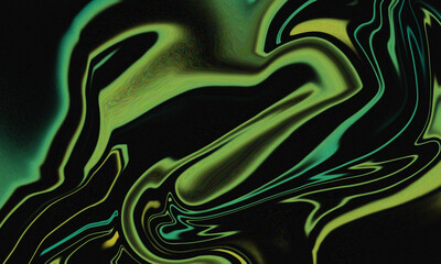 Black background with green neon swirls and fluid marble texture
