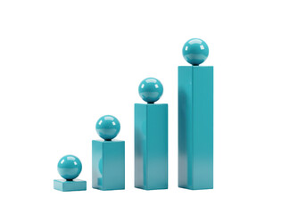 Isolated growth chart showing an increase with sphere on top of square and bar shapes