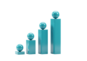 Isolated growth chart showing an increase with sphere on top of square and bar shapes
