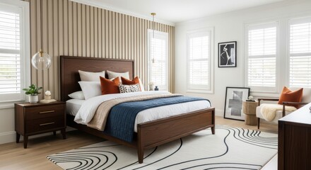 Serene Modern Bedroom With Natural Wood Accents And Cozy Textiles