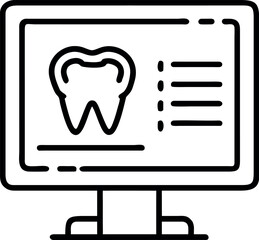 Vector art of computer screen displaying tooth icon and medical data illustration design