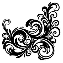 Elegant black swirls flourish design decorative element classic ornamental pattern isolated on white background