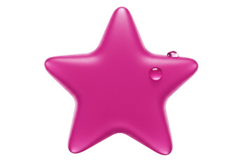 Obraz premium Isolated 3D-rendered pink star with glossy surface and two small water drops, modern feel