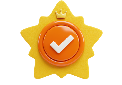Isolated Award Star Badge With Check Mark 3D Rendering Achievement Icon Illustration