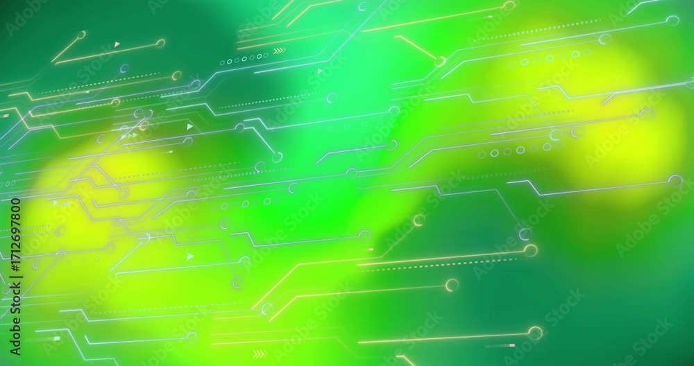 Poster opening frame showing green circuit lines pulsing and light blobs drifting visualizing data flow