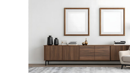 Fototapeta premium Modern living room display with artwork and elegant furniture arrangement