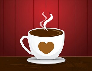 A cup of coffee with steam against a red background