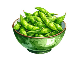 Popular Japanese menu Edamame Beans in a bowl watercolor clipart