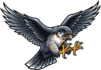 Obraz premium Cartoon falcon swooping, wings spread, talons extended