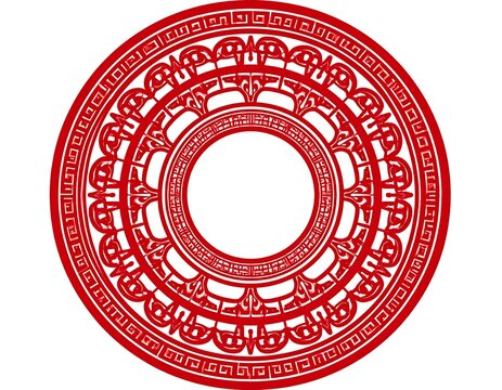 Red circular design with intricate details