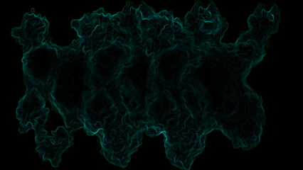 Abstract dark smoke cloud texture with glowing teal outlines on a black background. Swirling vapor-like shapes, resembling energy waves, mist, or nebula patterns.