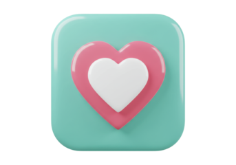 Isolated pink heart icon in aqua square shape, lovely cartoon design, romance concept