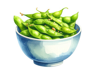 Popular Japanese menu Edamame Beans in a bowl watercolor clipart