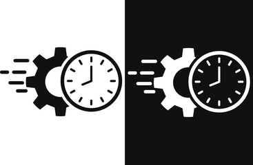  Fast service icon set . Abstract technical symbol with gear and clock, urgent work concept. design in trendy style
