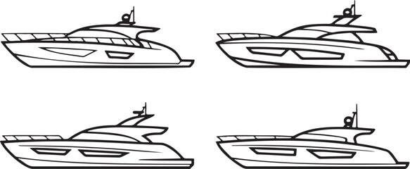 Fototapeta premium Set of Yacht Outline vector illustration isolated On Transparent Background