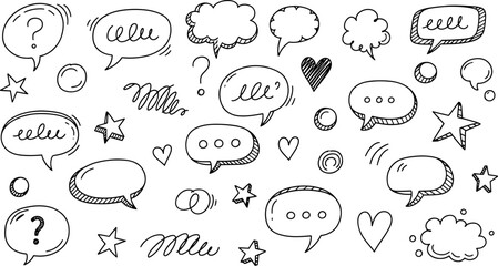 Hand drawn speech bubbles and comic elements collection for digital design and communication themes