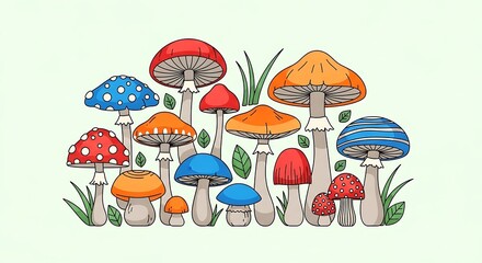 Vibrant Colorful Mushroom Illustration.