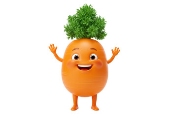 Isolated Carrot character with face and arms standing, smiling warmly at the viewer