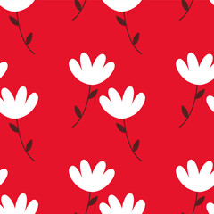 Floral red seamless pattern. Vector flowers. Design for dress or textile