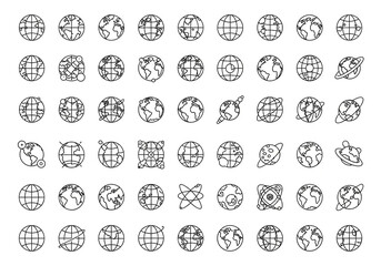 Collection of earth globe icons isolated on white background