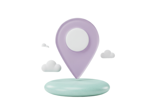 Isolated Location Marker with Clouds on Pad, Minimal Style in Lavender and Green Shades - Powered by Adobe
