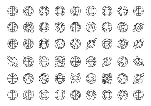 Collection of earth globe icons isolated on white background