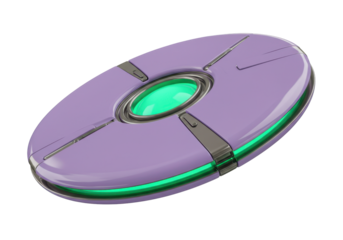 Isolated futuristic gadget hovering device with green light effect for science fiction theme