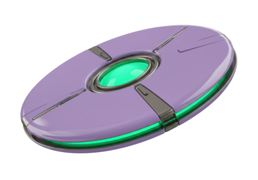 Isolated futuristic gadget hovering device with green light effect for science fiction theme