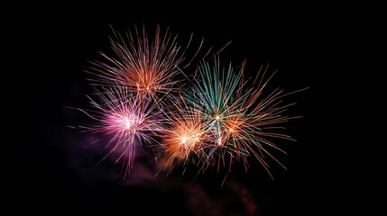 Colorful fireworks explode in the night sky during a festive celebration
