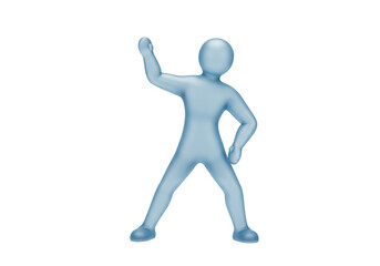 Isolated person with one arm up in the air, posing with confidence, standing confidently