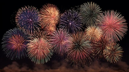 Fototapeta premium Brilliant fireworks explode in the dark sky, creating a mesmerizing spectacle