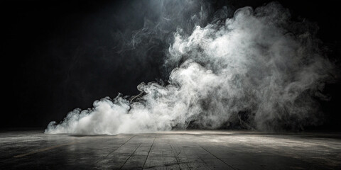 Dramatic white smoke billowing from a dark surface with light effects
