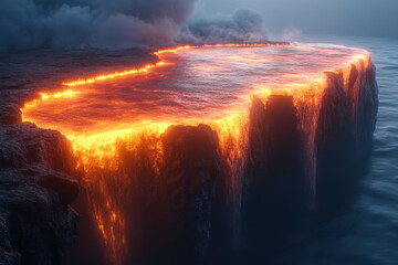 Lava lava flowing into ocean.