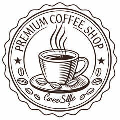 Premium coffee shop logo with cup and beans