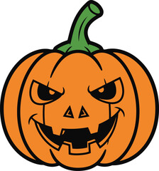 A cartoon illustration of a Halloween pumpkin with a carved face.